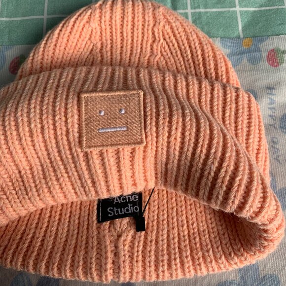 Acne Studios Pink Smiley Patch Beanie - Picture 5 of 6